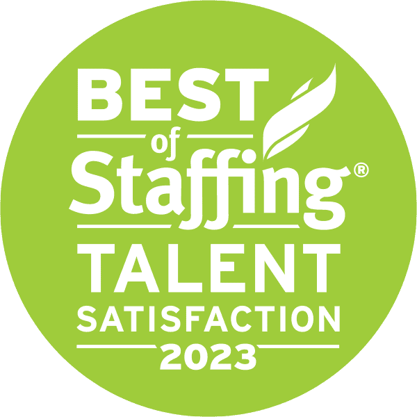 Graphic badge reads Best of Staffing Talent Satisfaction 2023